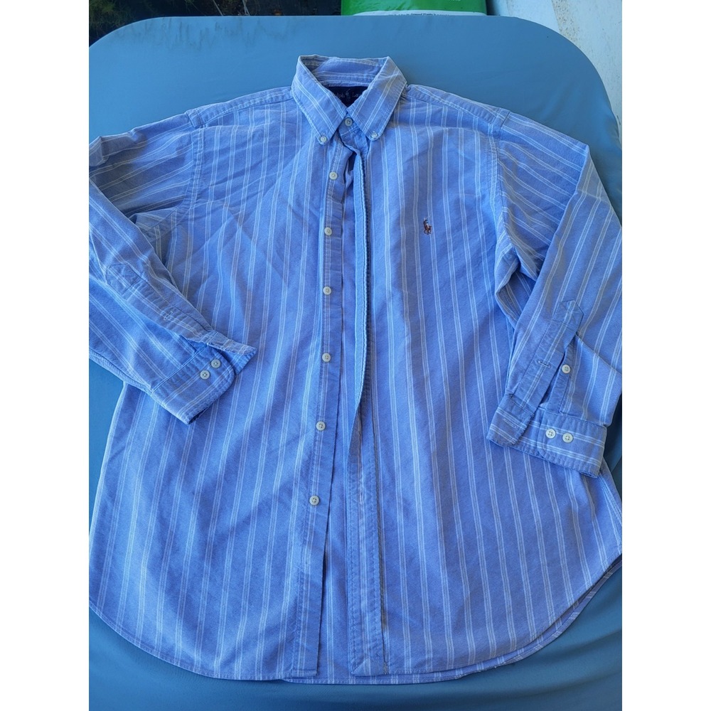 Polo Ralph Lauren Preppy Classic Fit Old Money Blue White Striped Oxford Button